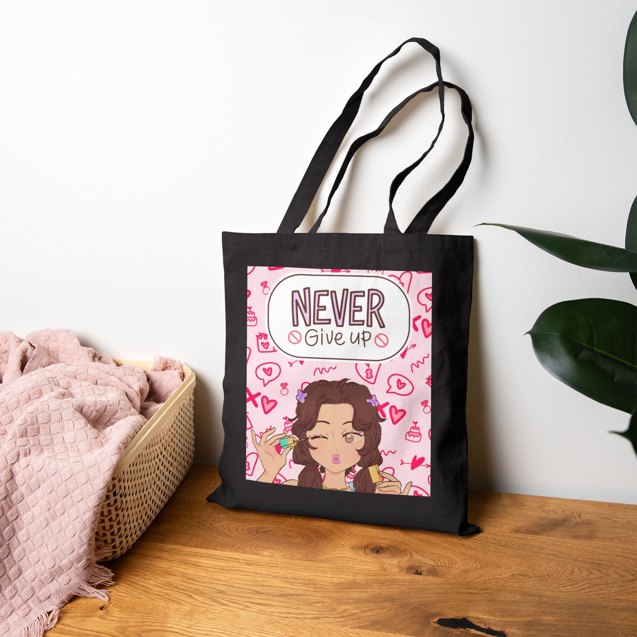 Never Give Up Tote Bag — Cute Motivational Canvas Tote for Women