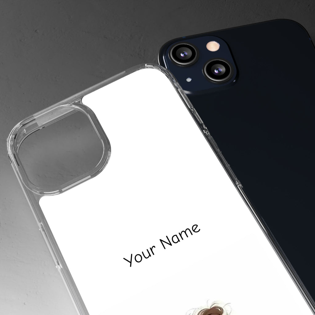 Personalized Clear Phone Case — Cute Girl Illustration with Custom Name