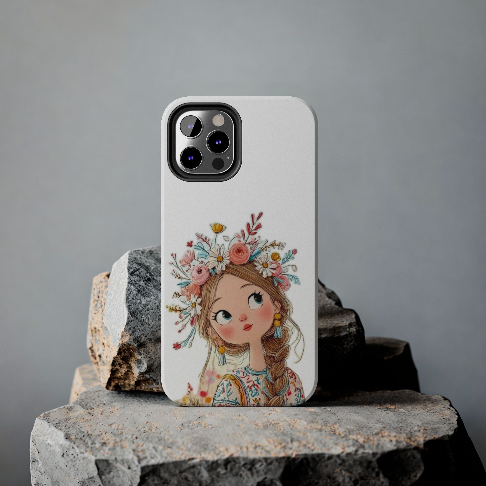 Floral Boho Girl Tough Phone Case — Cute Flower Crown Protection