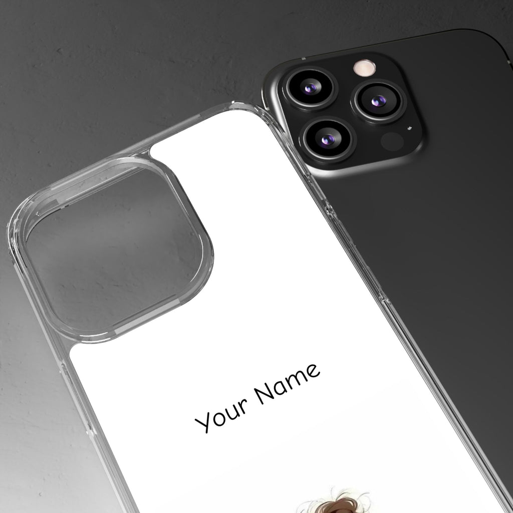 Personalized Clear Phone Case — Cute Girl Illustration with Custom Name