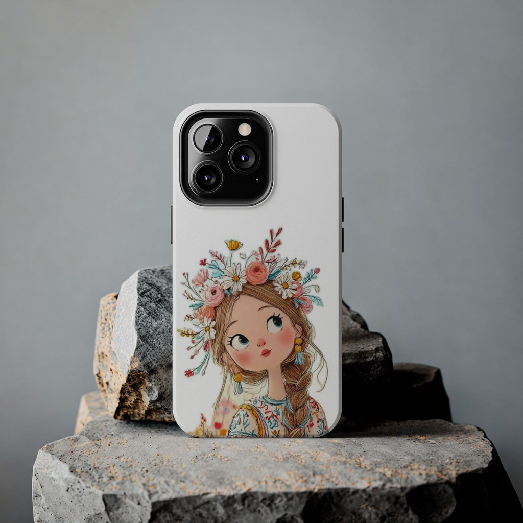 Floral Boho Girl Tough Phone Case — Cute Flower Crown Protection