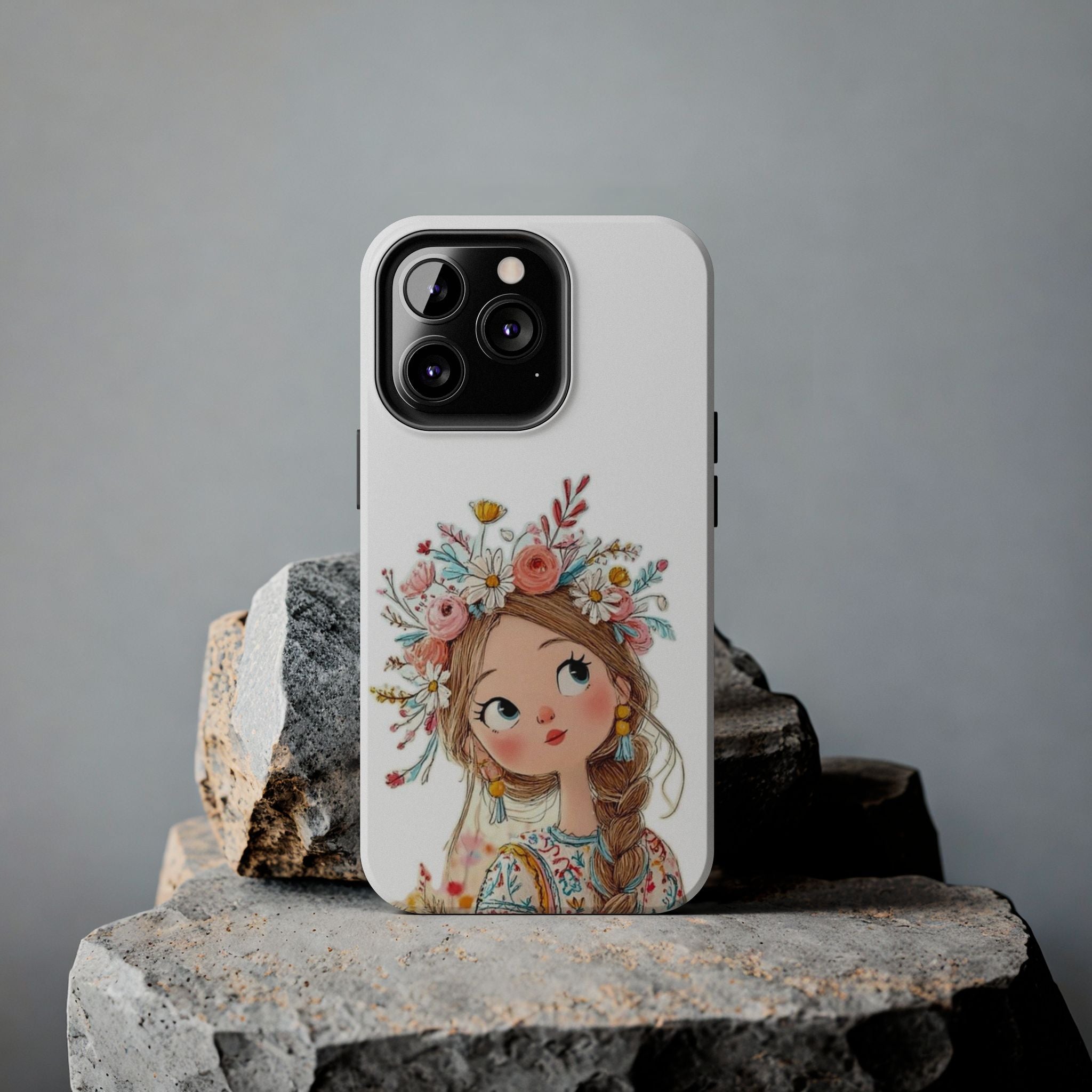 Floral Boho Girl Tough Phone Case — Cute Flower Crown Protection