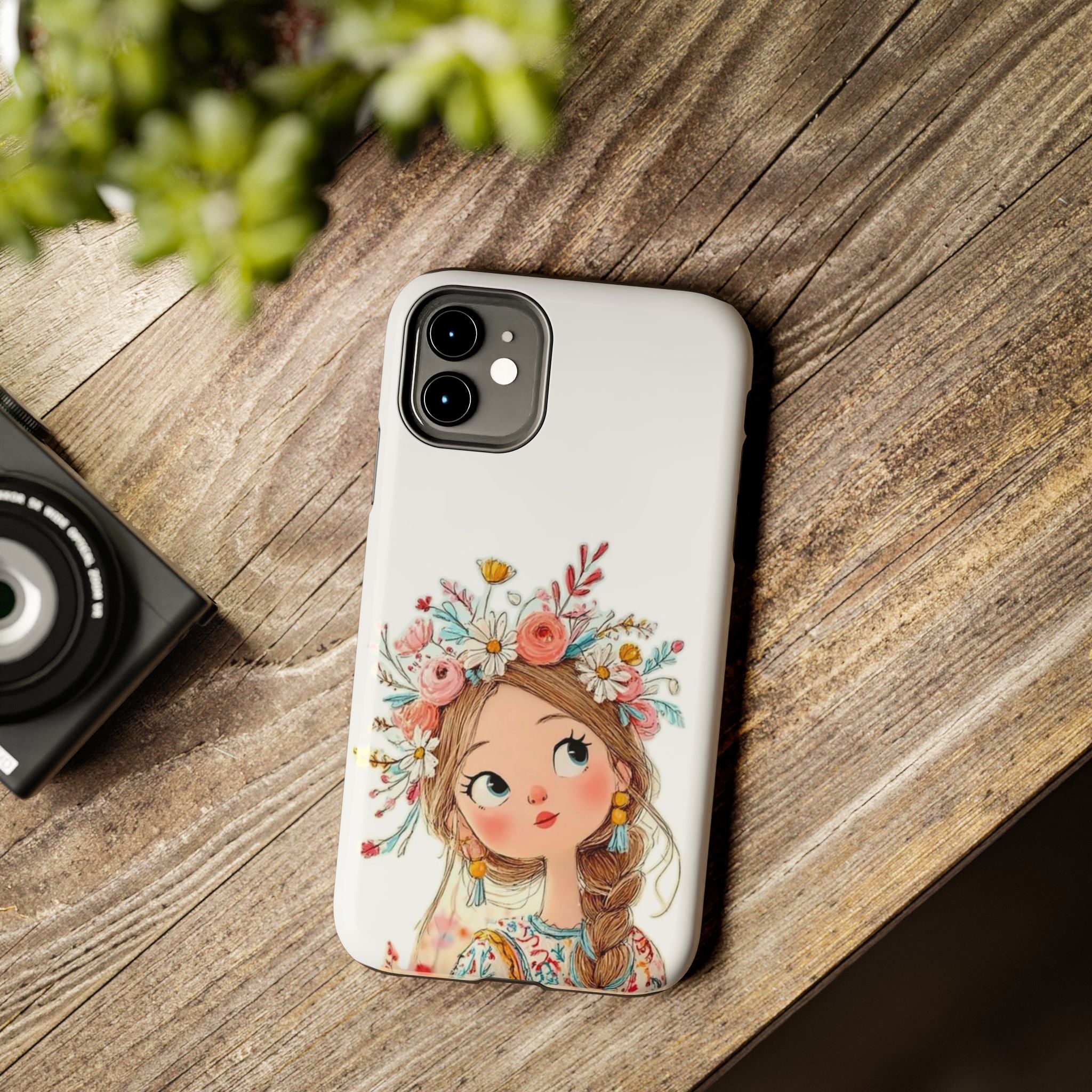 Floral Boho Girl Tough Phone Case — Cute Flower Crown Protection