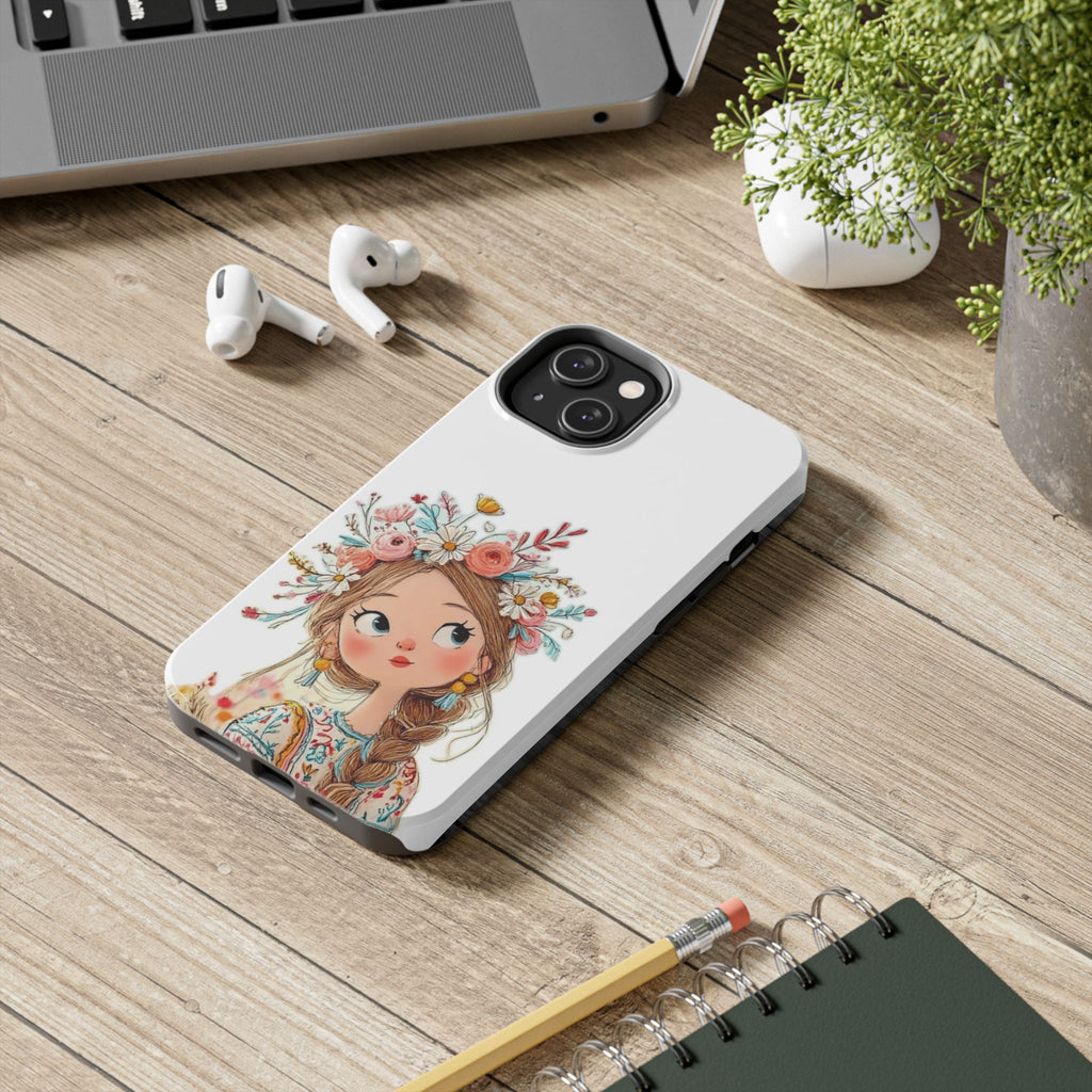 Floral Boho Girl Tough Phone Case — Cute Flower Crown Protection