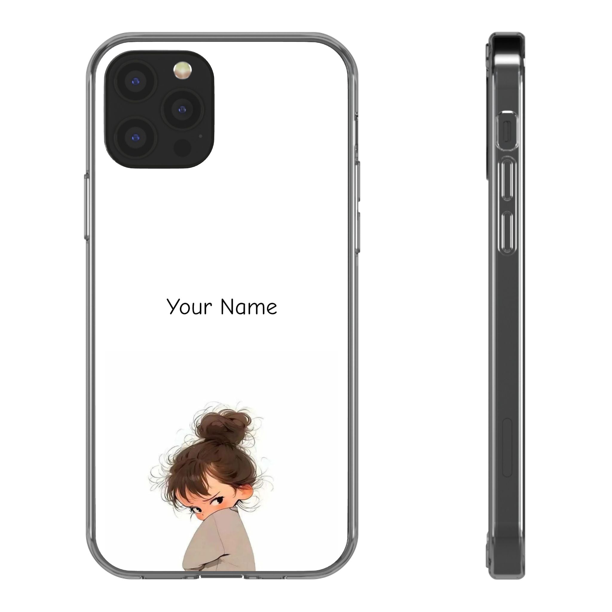 Personalized Clear Phone Case — Cute Girl Illustration with Custom Name