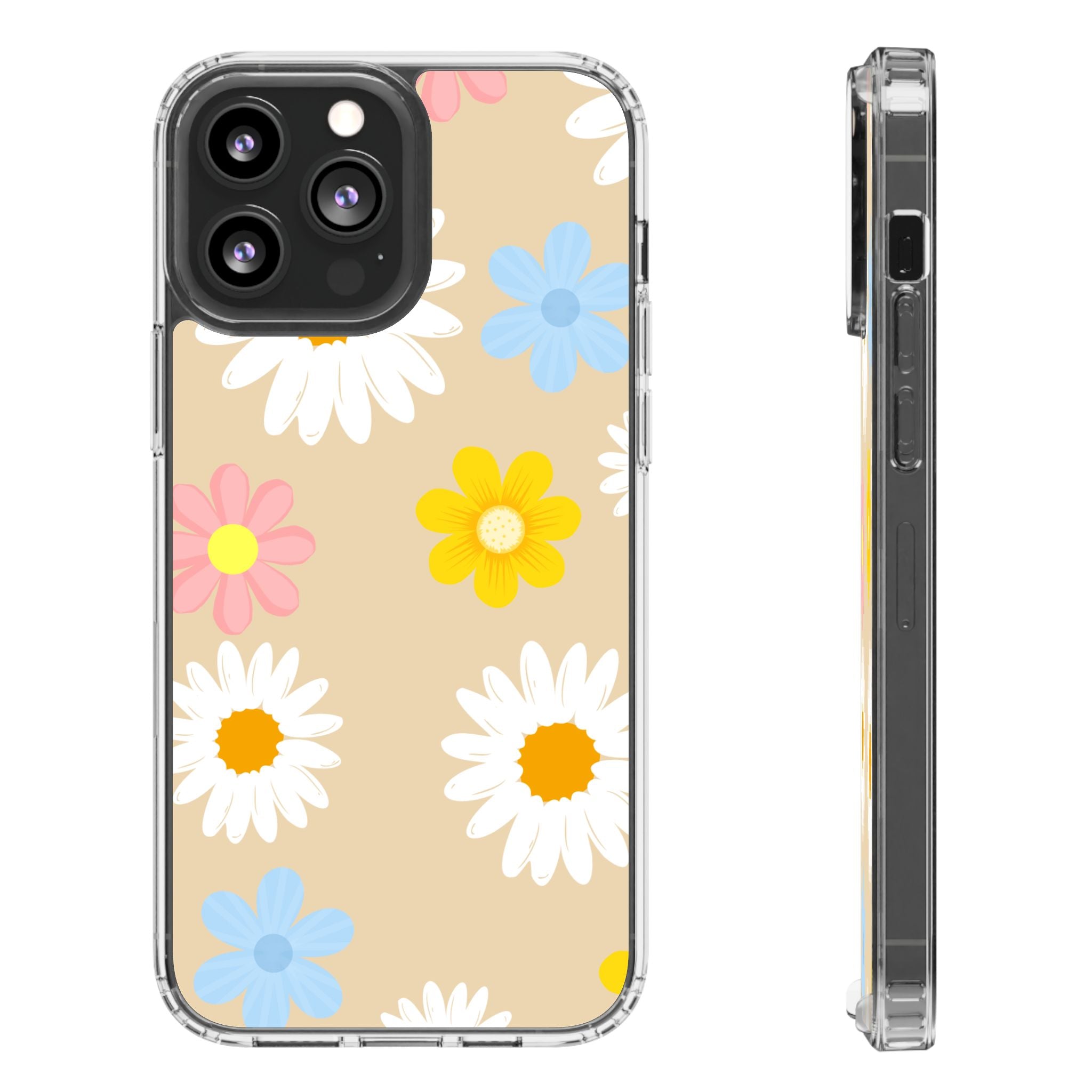 Daisy Floral Clear Phone Case — Pastel Flowers Protective iPhone Cover