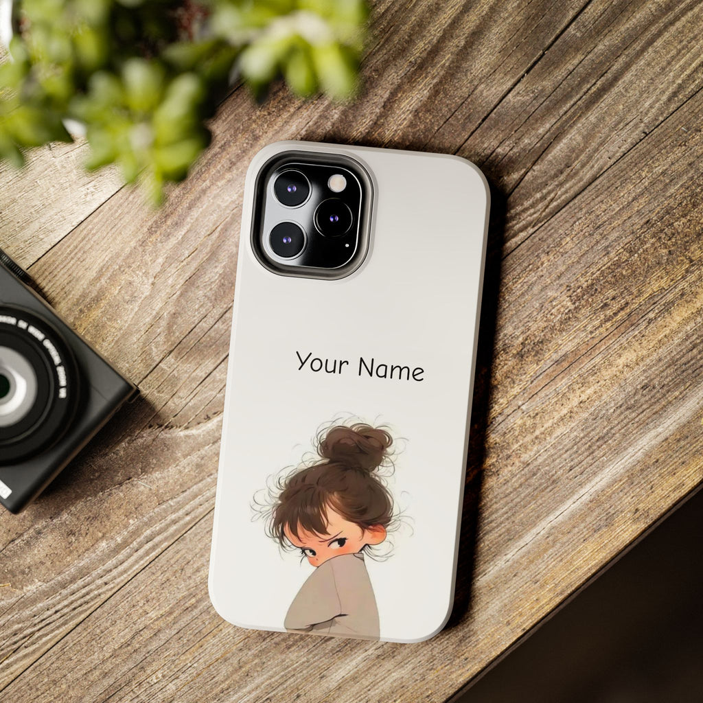 Personalized Cute Girl Tough Phone Case — Custom Name Protective iPhone Case