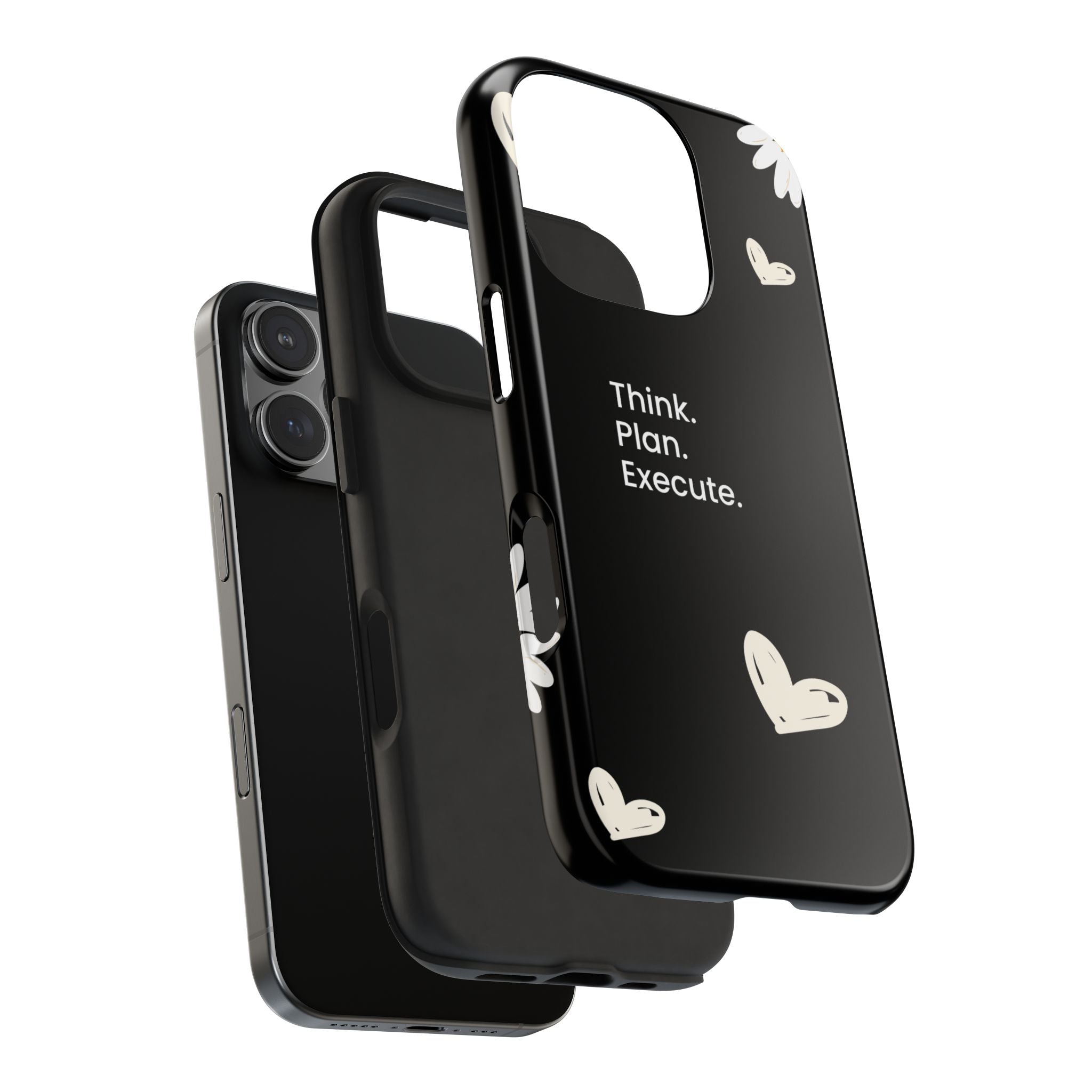 Think. Plan. Execute. Black Floral Tough Phone Case