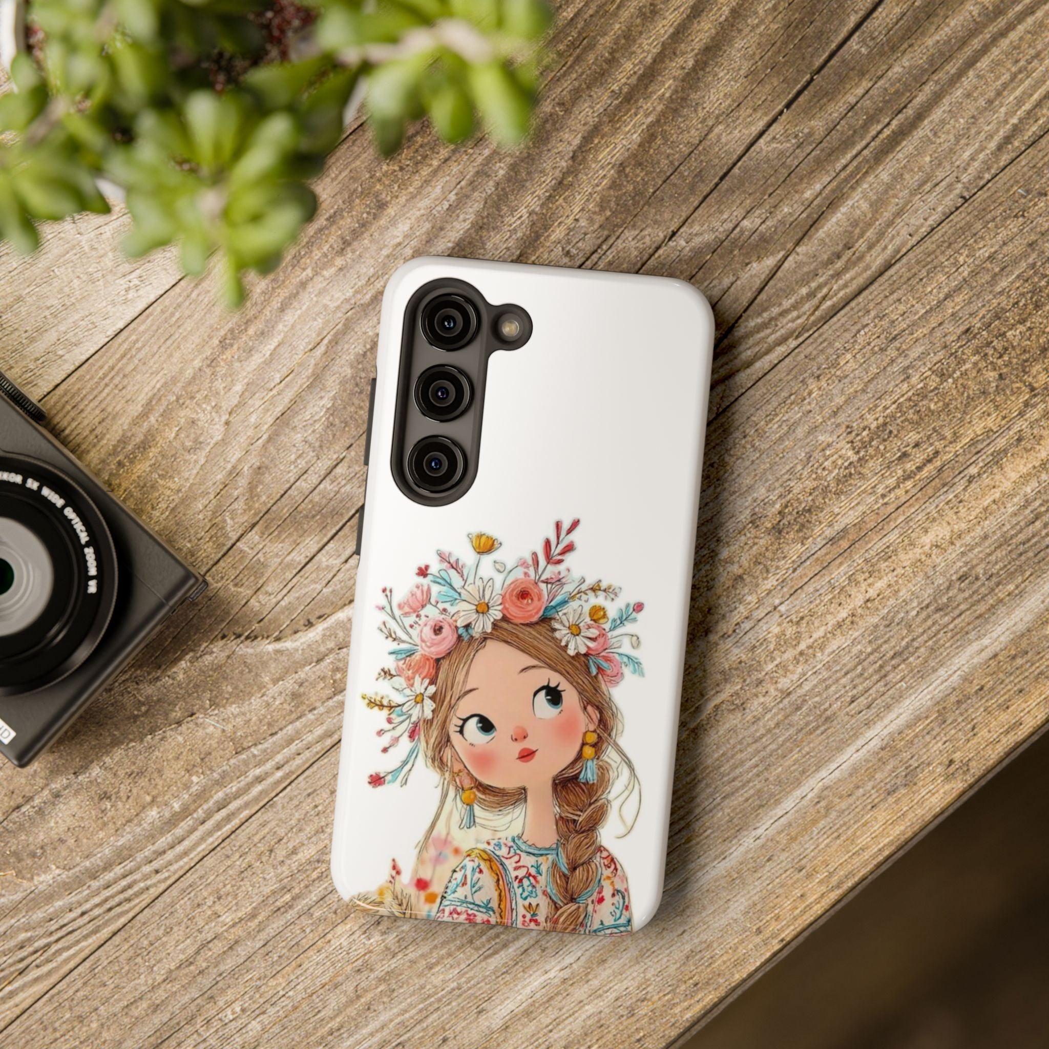 Floral Boho Girl Tough Phone Case — Cute Flower Crown Protection