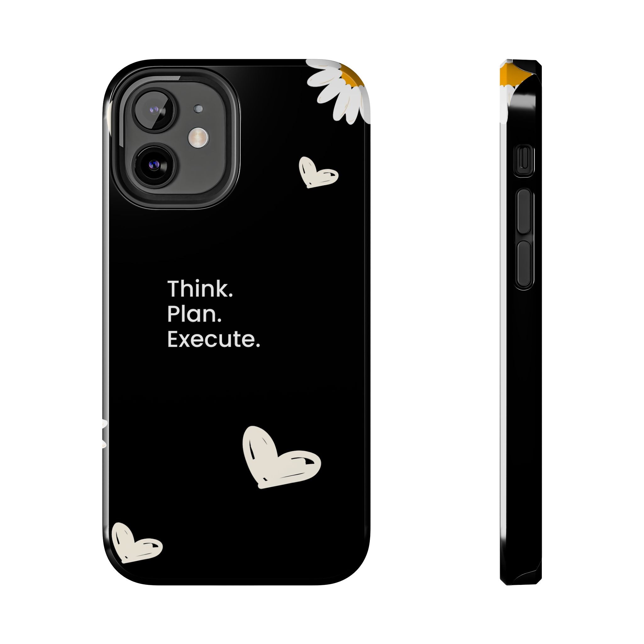 Think. Plan. Execute. Black Floral Tough Phone Case