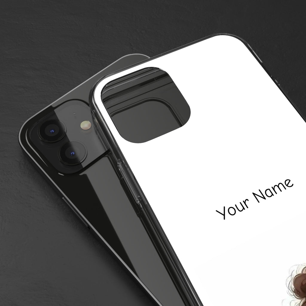 Personalized Clear Phone Case — Cute Girl Illustration with Custom Name