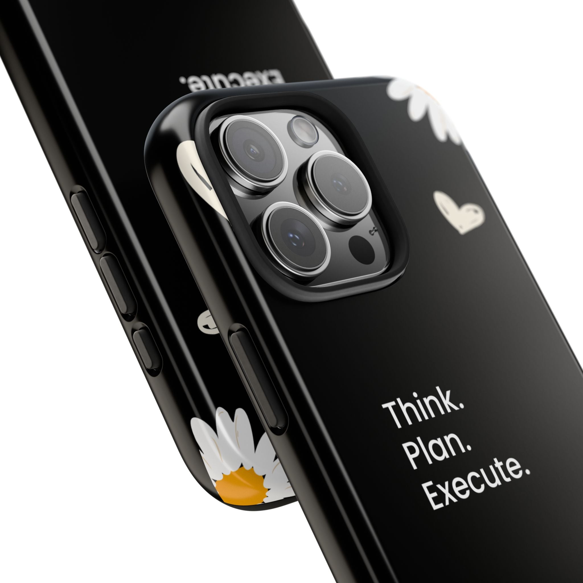 Think. Plan. Execute. Black Floral Tough Phone Case