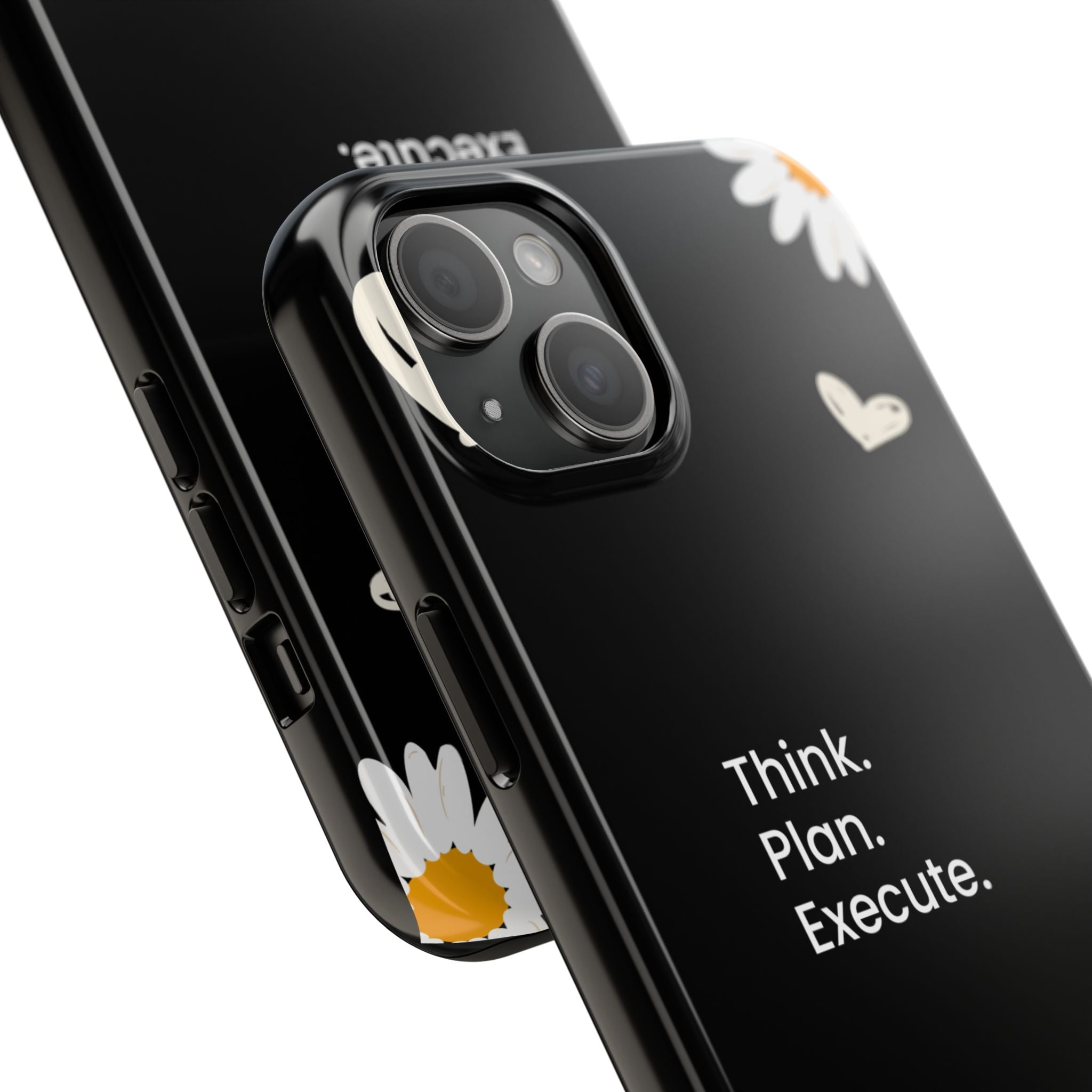 Think. Plan. Execute. Black Floral Tough Phone Case