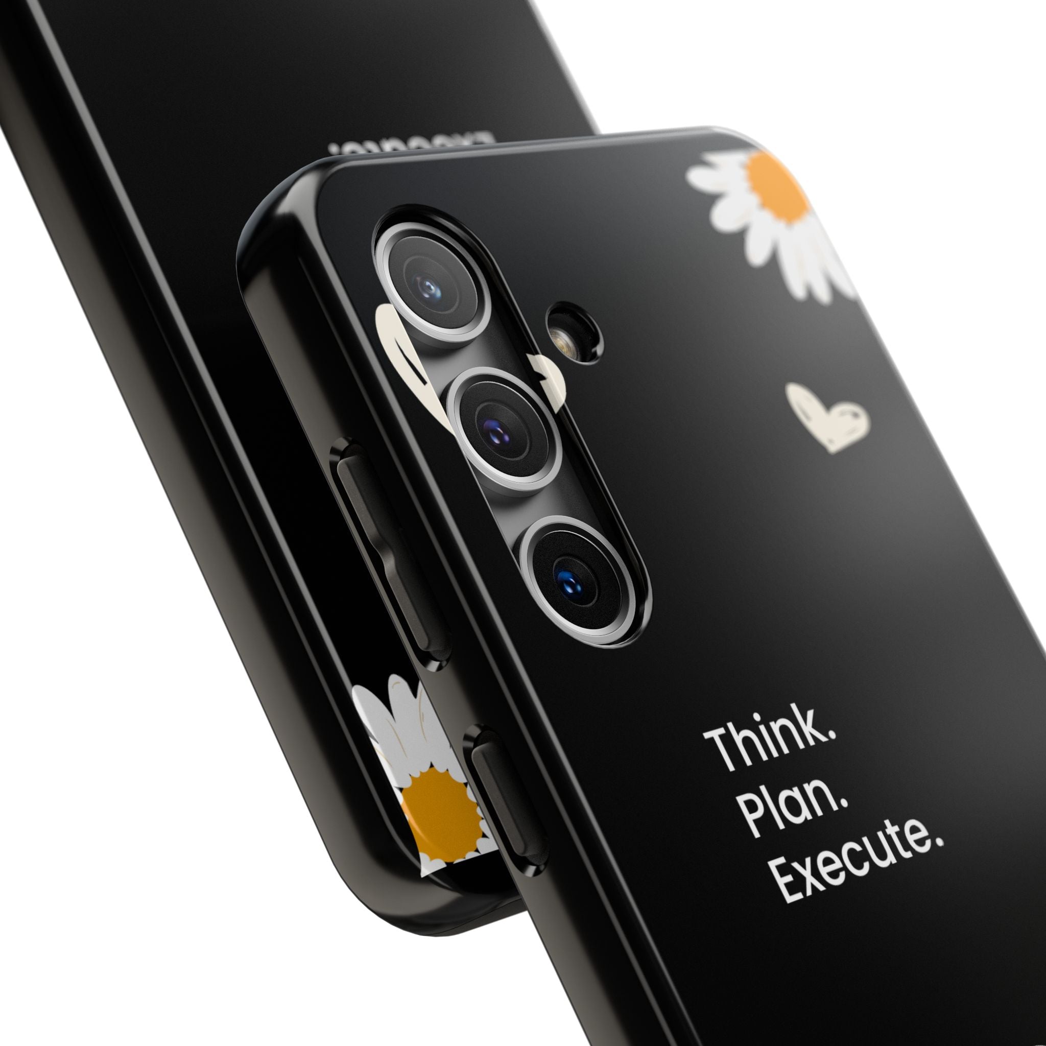 Think. Plan. Execute. Black Floral Tough Phone Case