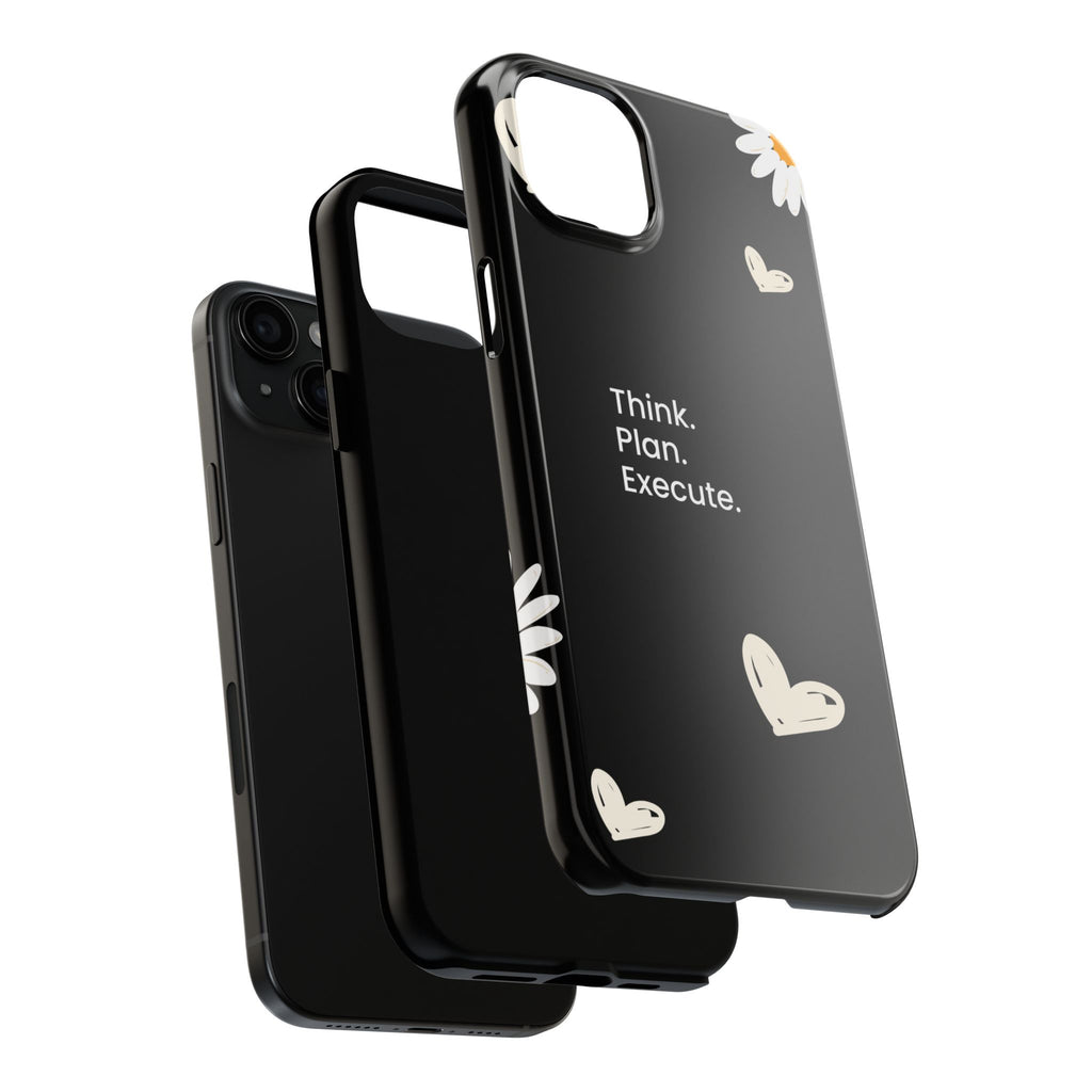 Think. Plan. Execute. Black Floral Tough Phone Case