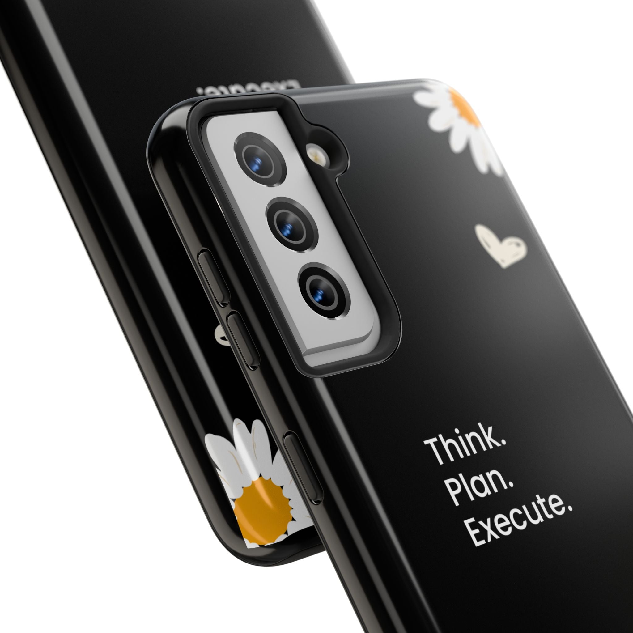 Think. Plan. Execute. Black Floral Tough Phone Case