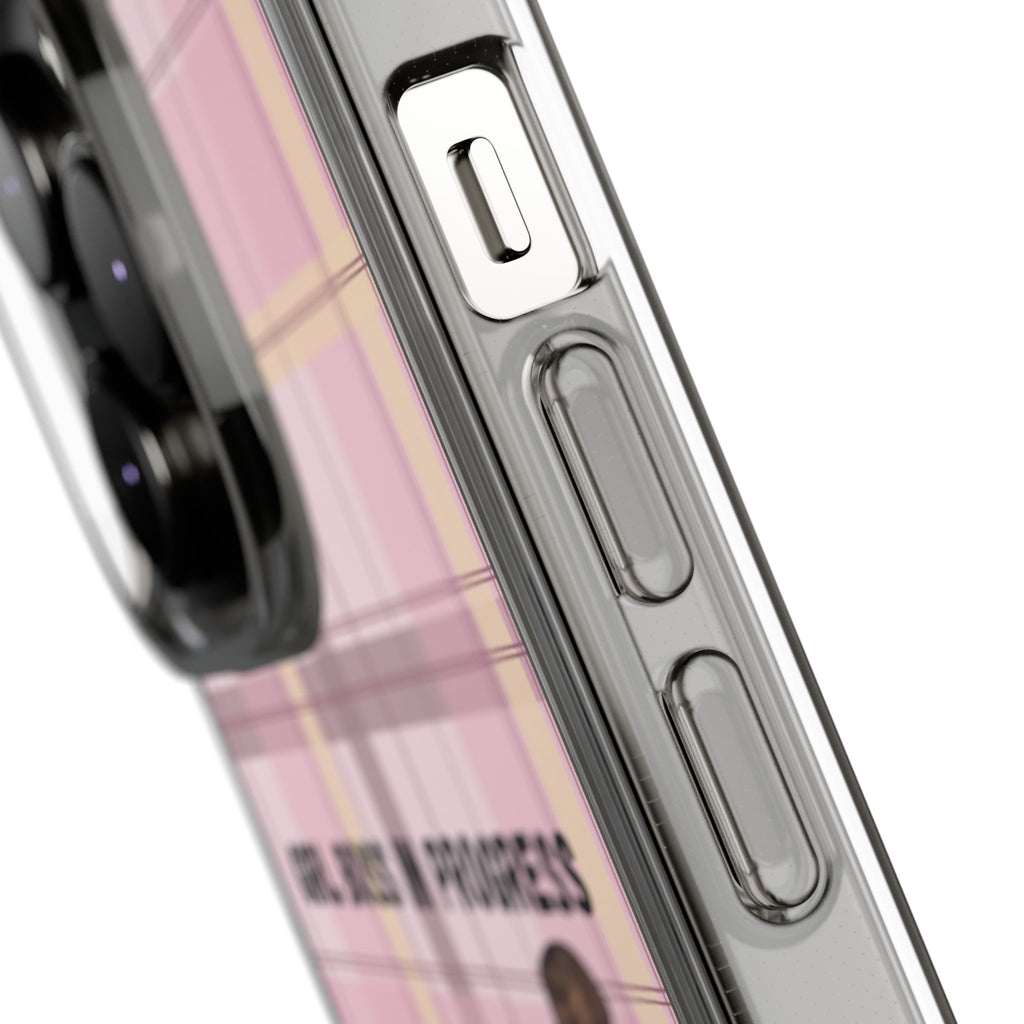 Girl Boss in Progress Clear Phone Case – Pink Plaid Feminine iPhone Cover